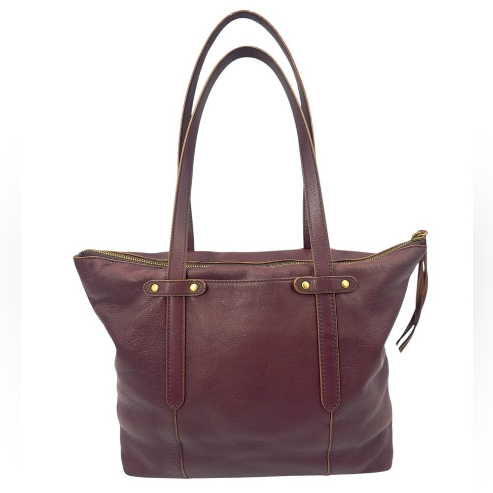 Fossil Felicity Satchel Tote Bordeaux Leather Bag Purse Double Shoulder Strap